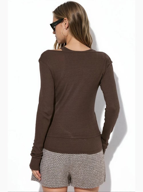 Geribde blouse met u-hals en lange mouwen busem - Kiabi