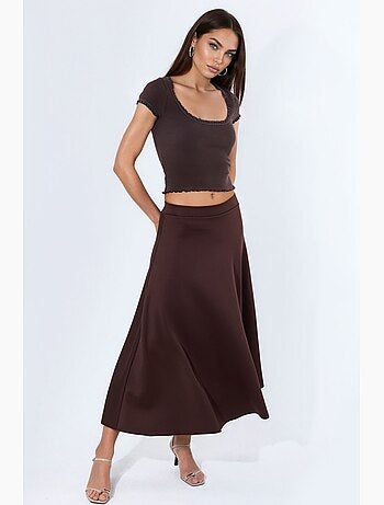 Geribde blouse met u-hals en slanke pasvorm busem