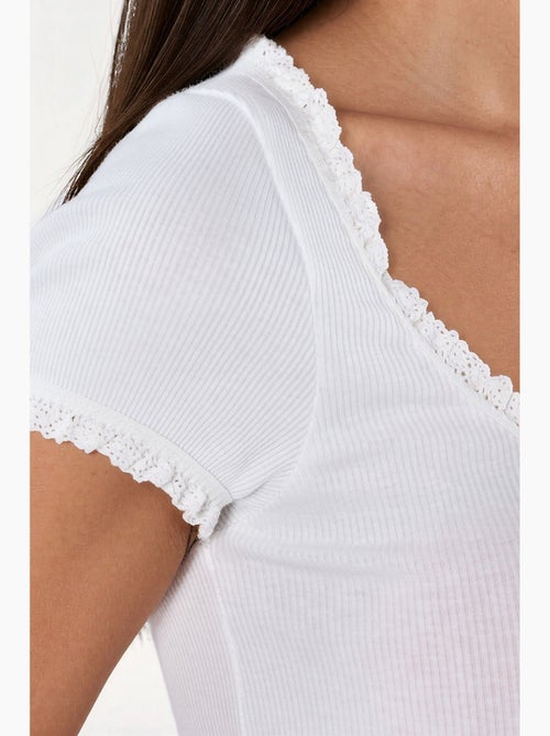Geribde blouse met u-hals en slanke pasvorm busem - Kiabi