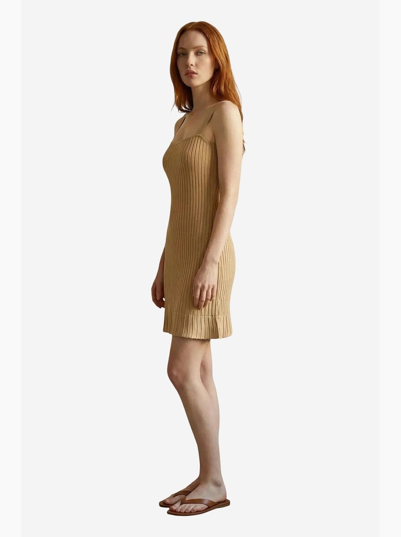 Geribde bodycon mini-jurk met vierkante hals my fashion Klei-beige - Kiabi