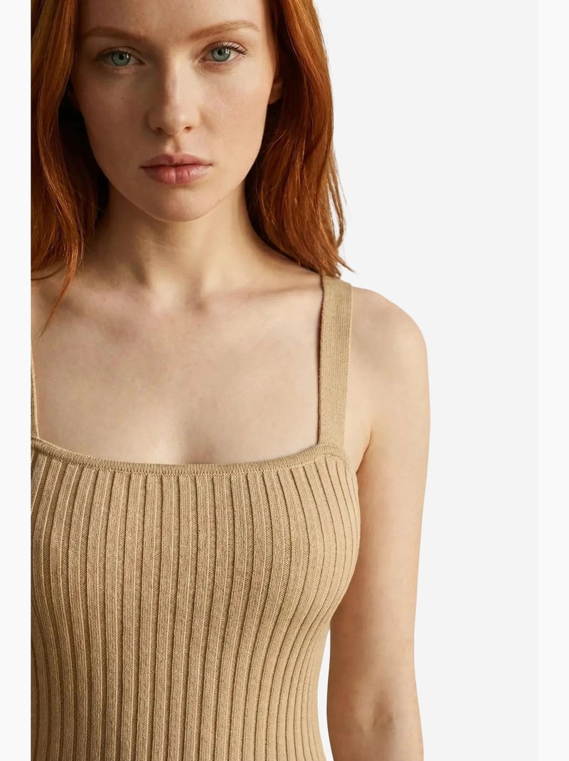 Geribde bodycon mini-jurk met vierkante hals my fashion Klei-beige - Kiabi