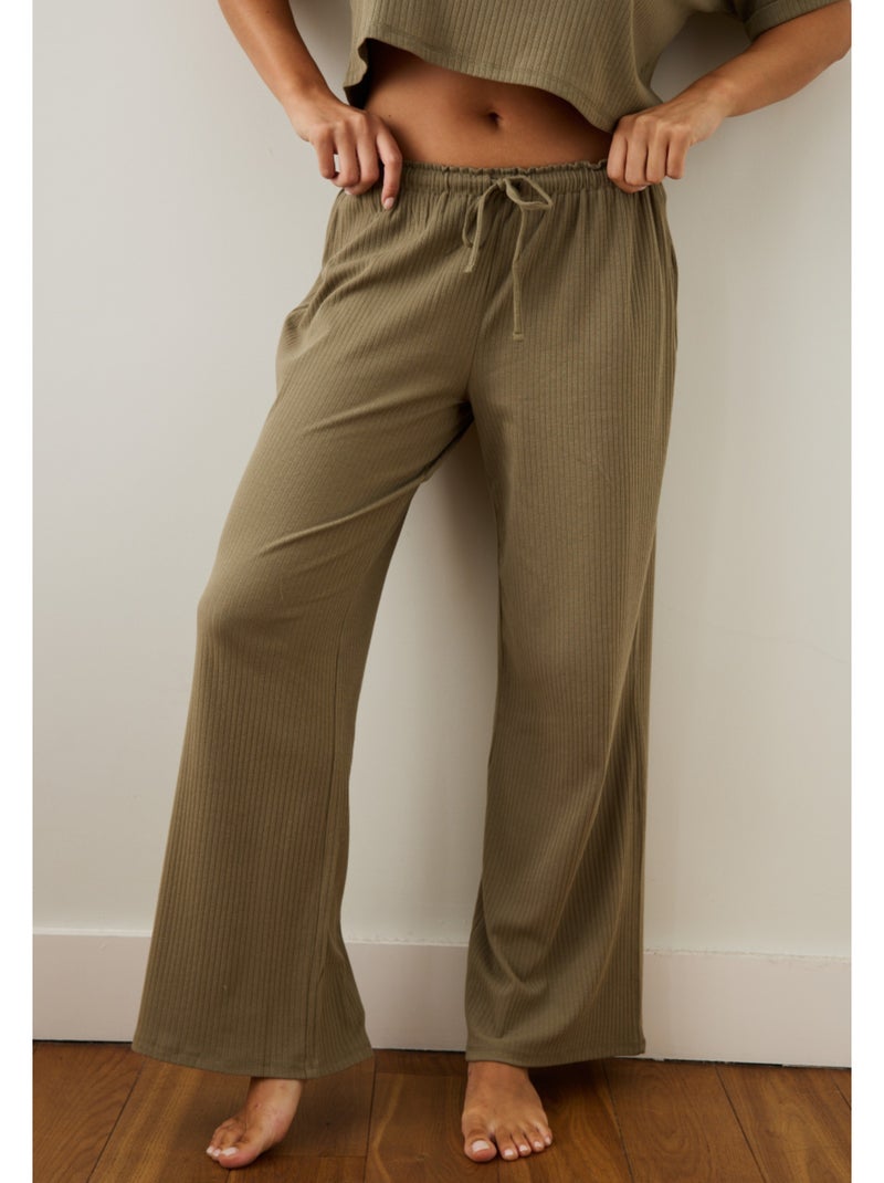 Geribde broek elsa Groen - Kiabi