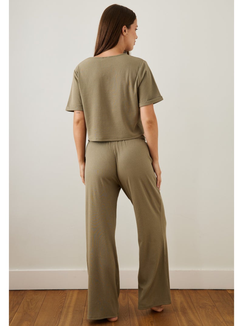 Geribde broek elsa Groen - Kiabi
