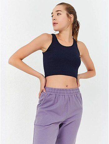 Geribde crop top van katoenmix tommy