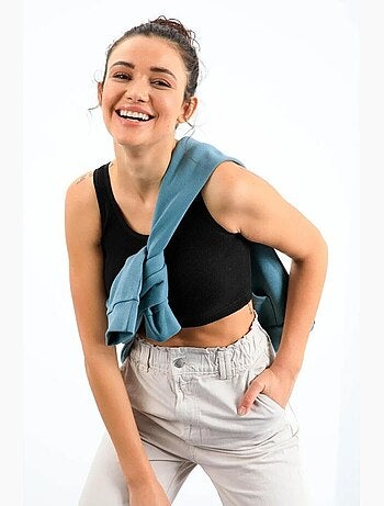 Geribde crop top van katoenmix tommy