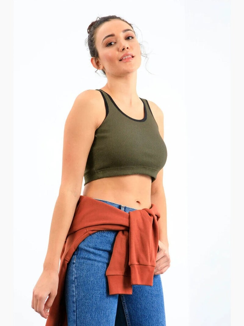 Geribde crop top van katoenmix tommy Marineblauw - Kiabi
