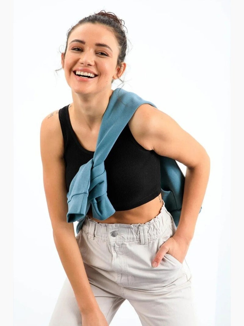 Geribde crop top van katoenmix tommy Marineblauw - Kiabi