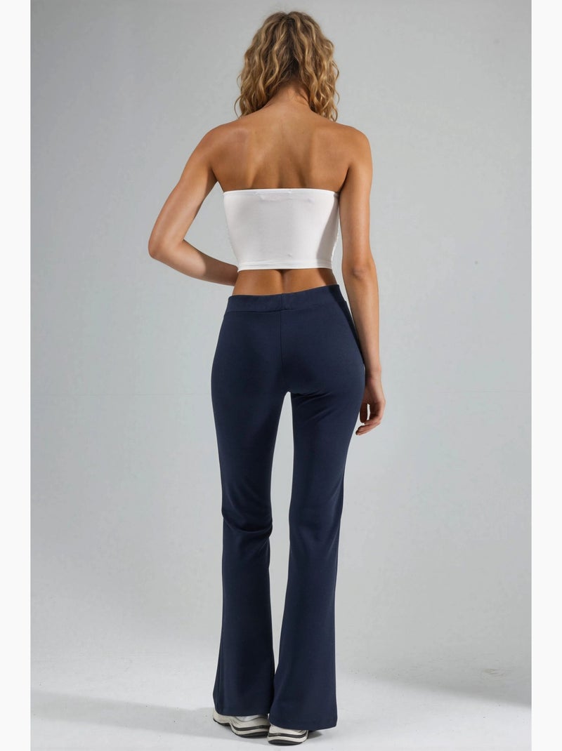Geribde elastische flared broek busem Marineblauw - Kiabi