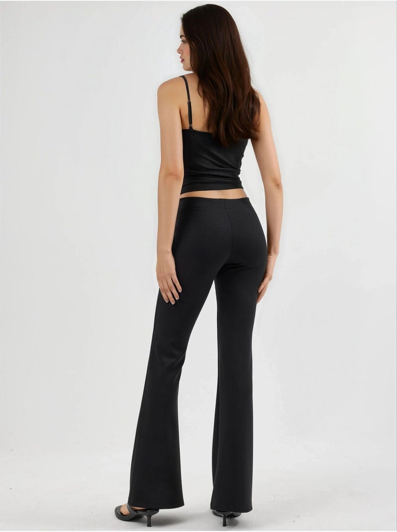 Geribde elastische flared broek busem Zwart - Kiabi