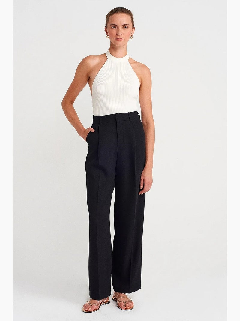 Geribde haltertop met slim fit dilvin Wit - Kiabi