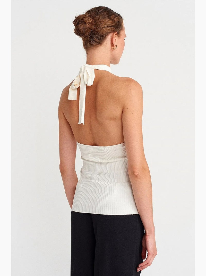 Geribde haltertop met slim fit dilvin Wit - Kiabi