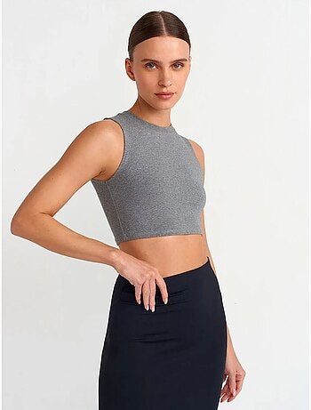 Geribde katoenen crop top dilvin