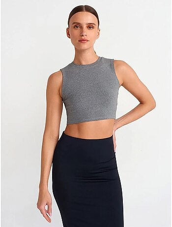 Geribde katoenen crop top dilvin