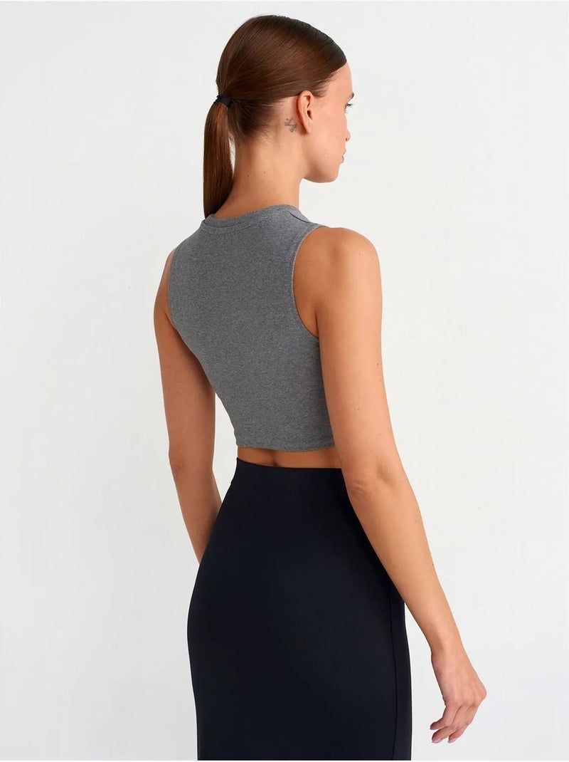 Geribde katoenen crop top dilvin Grijs - Kiabi