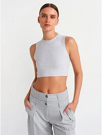 Geribde katoenen crop top dilvin