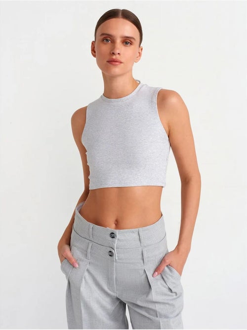 Geribde katoenen crop top dilvin - Kiabi