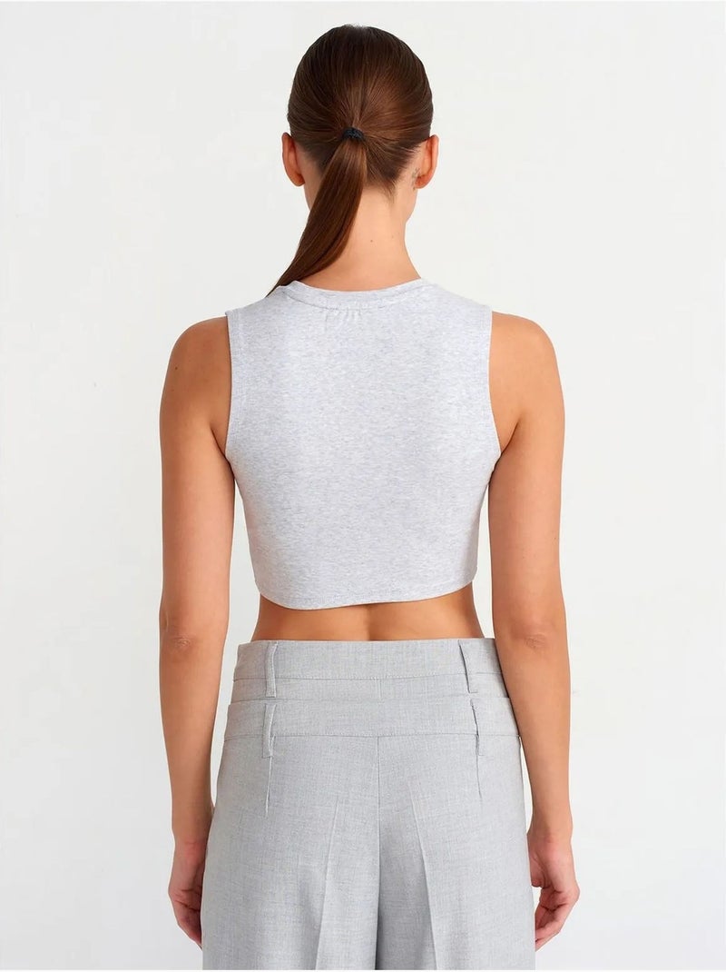Geribde katoenen crop top dilvin Lichtgrijs - Kiabi