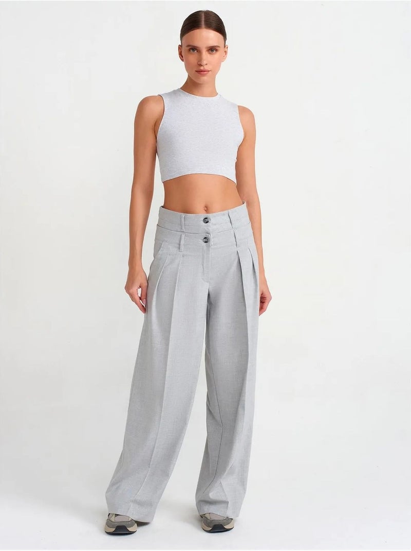 Geribde katoenen crop top dilvin Lichtgrijs - Kiabi
