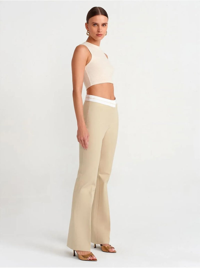 Geribde katoenen crop top dilvin Natuurlijk beige - Kiabi
