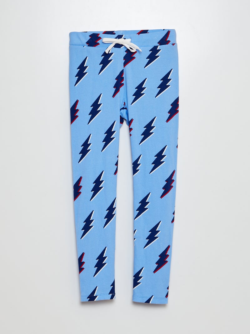 Geribde legging met print BLAUW - Kiabi