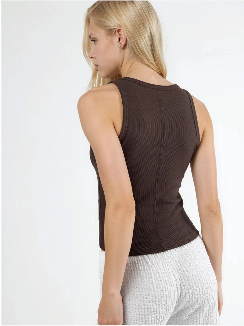 Geribde modal-katoenen cami busem Bruin - Kiabi