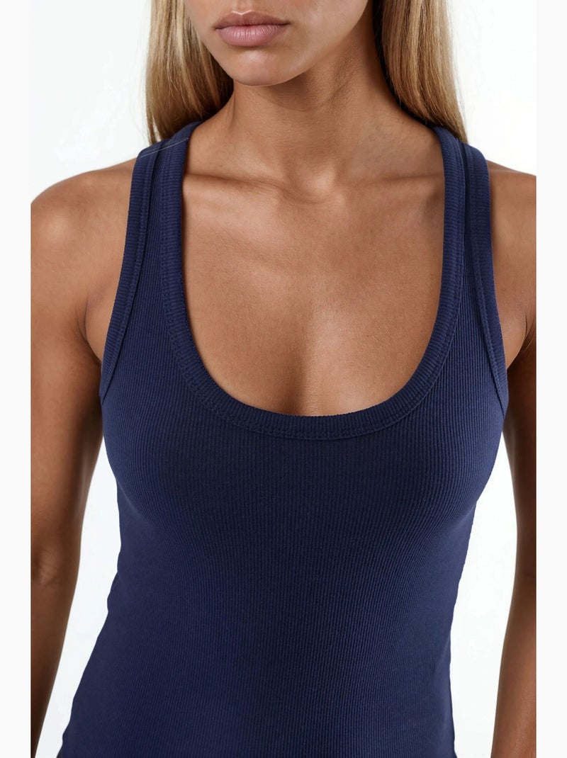 Geribde modal-katoenen cami busem Marineblauw - Kiabi