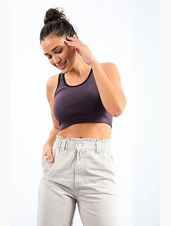 Geribde mouwloze crop top tommy