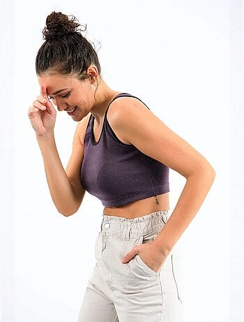 Geribde mouwloze crop top tommy
