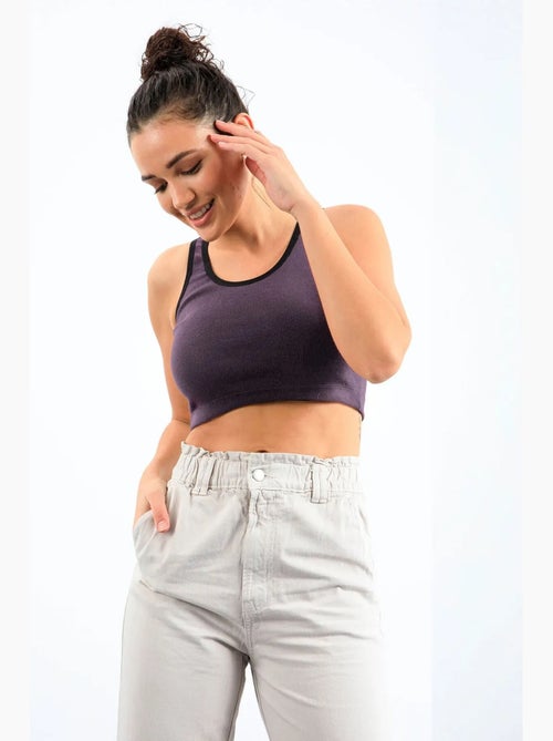 Geribde mouwloze crop top tommy - Kiabi