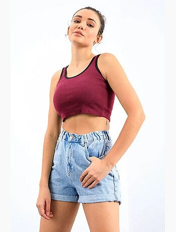 Geribde mouwloze crop top tommy