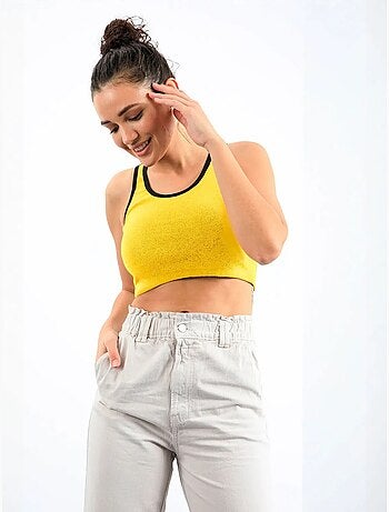 Geribde mouwloze crop top tommy