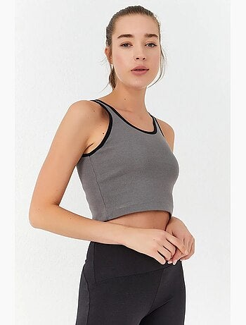 Geribde mouwloze crop top tommy