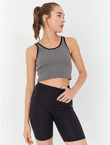 Geribde mouwloze crop top tommy