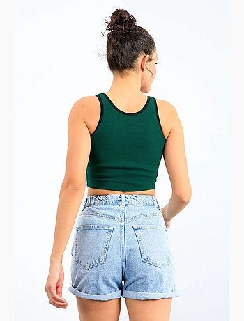 Geribde mouwloze crop top tommy