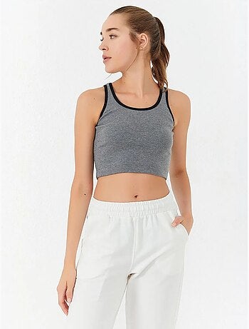 Geribde mouwloze crop top tommy
