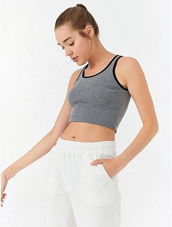 Geribde mouwloze crop top tommy