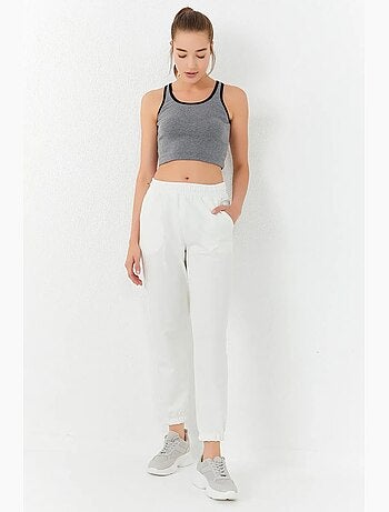 Geribde mouwloze crop top tommy