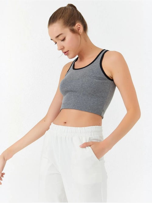 Geribde mouwloze crop top tommy - Kiabi