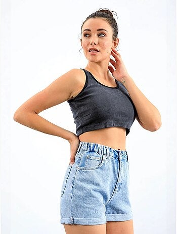 Geribde mouwloze crop top tommy