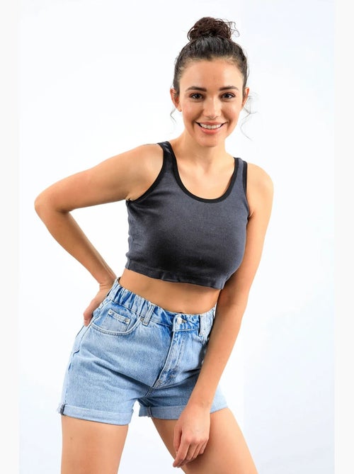 Geribde mouwloze crop top tommy - Kiabi