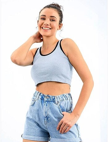 Geribde mouwloze crop top tommy