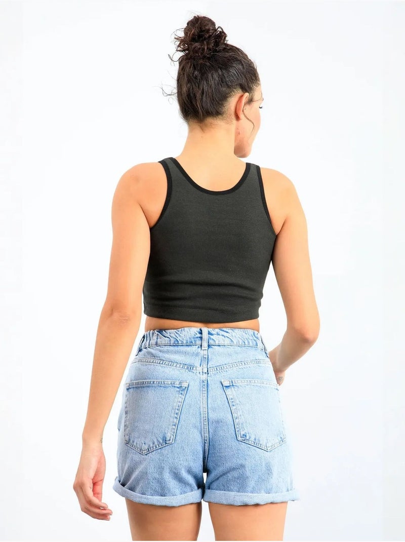 Geribde mouwloze crop top tommy Kakigroen - Kiabi