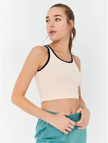 Geribde mouwloze crop top tommy