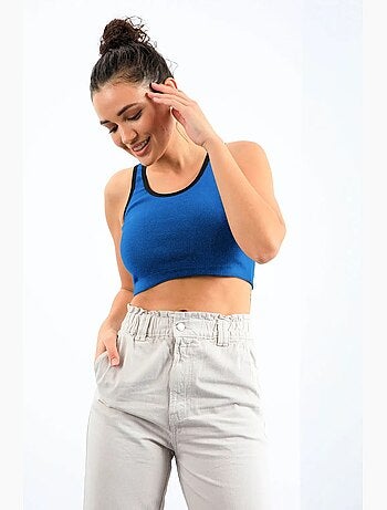 Geribde mouwloze crop top tommy