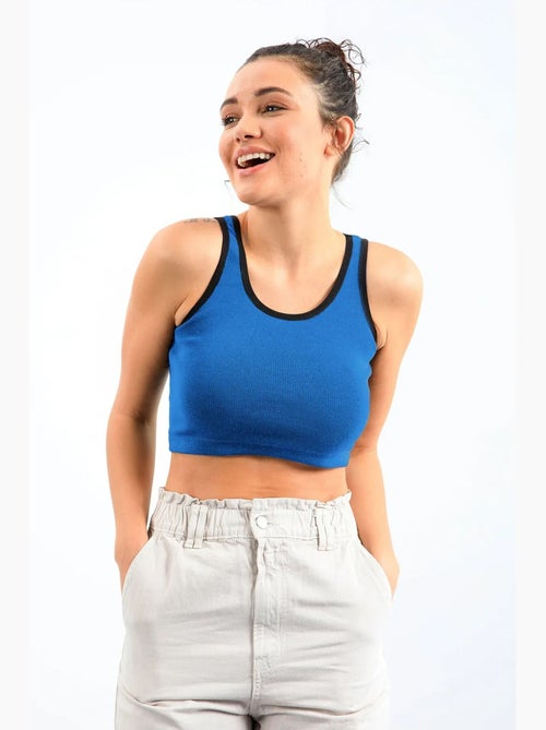 Geribde mouwloze crop top tommy - Kiabi