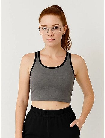 Geribde mouwloze crop top tommy