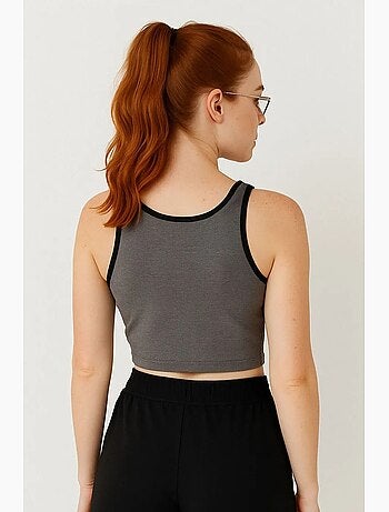 Geribde mouwloze crop top tommy
