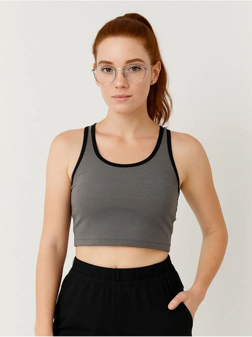 Geribde mouwloze crop top tommy - Kiabi
