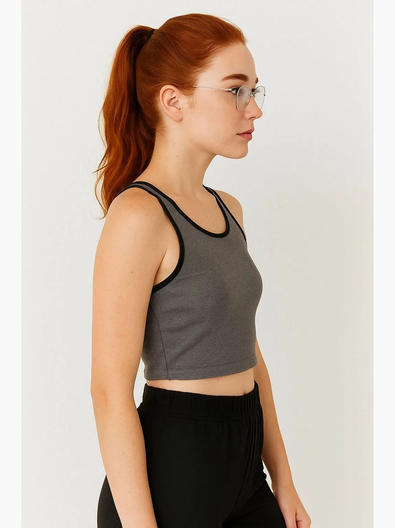 Geribde mouwloze crop top tommy Lichtgrijs - Kiabi
