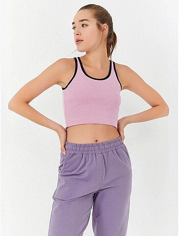 Geribde mouwloze crop top tommy